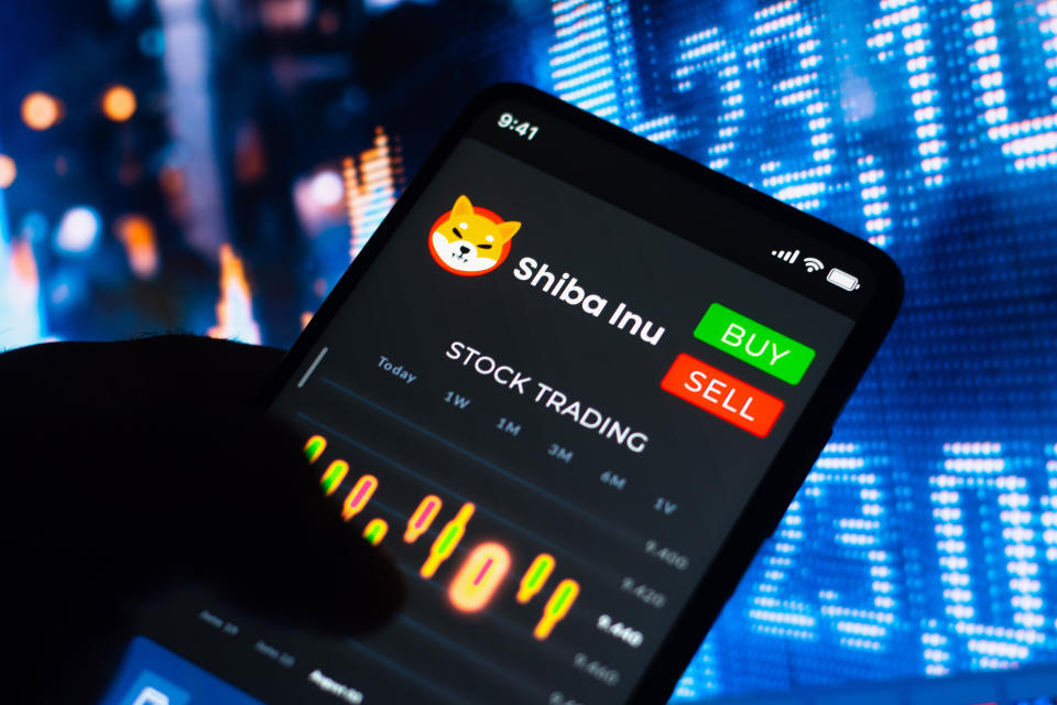 BRAZIL - 2022/06/20: In this photo illustration, the stock trading graph of Shiba Inu (SHIB) seen on a smartphone screen. (Photo Illustration by Rafael Henrique/SOPA Images/LightRocket via Getty Images)