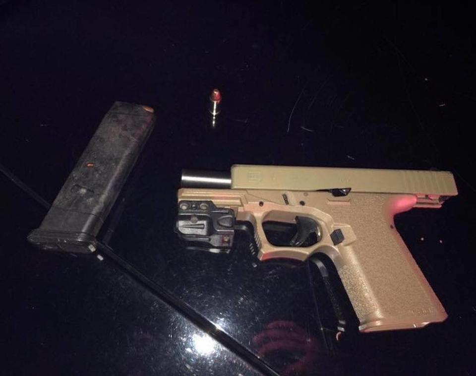 A ghost gun suspected of being used in a crime in Merced, Calif., is shown.