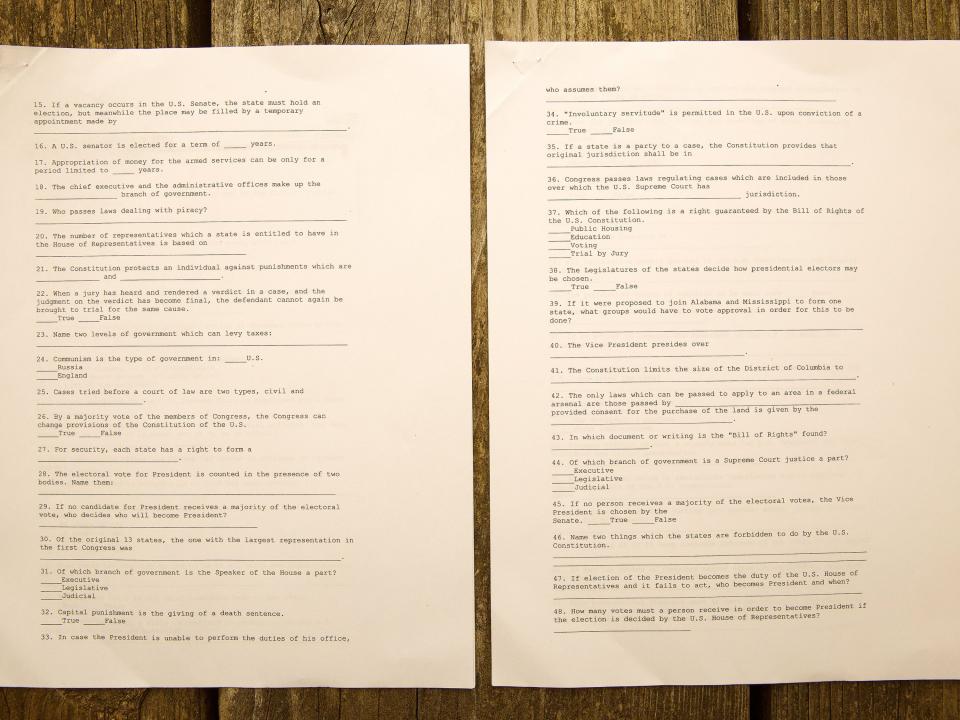 A copy of the challenging voting registration literacy test is just one of the triggers that Abranowicz hopes will make viewers feel “sad, angry, and determined.” The test was changed frequently then as citizenship schools began to teach people to read and study to pass it.