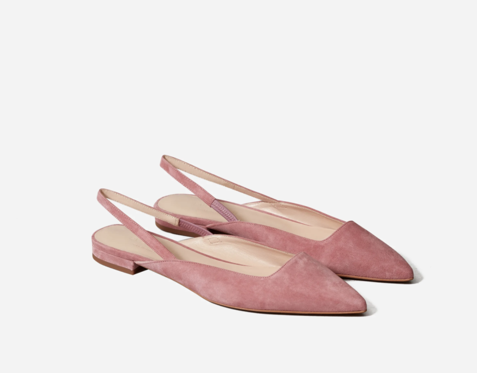 The Editor Slingback in Rosewood Suede. Image via Everlane.