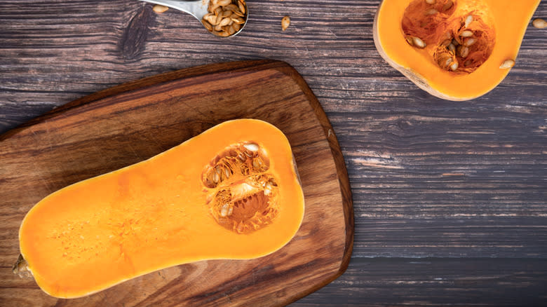 Butternut squash on a cutting board