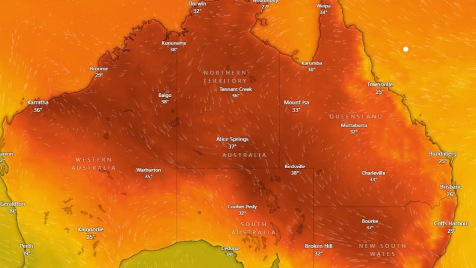 High temperatures are forecast for October 1, the day of the NRL Grand Final, across Sydney and the Northern Territory. Picture: Windy.com