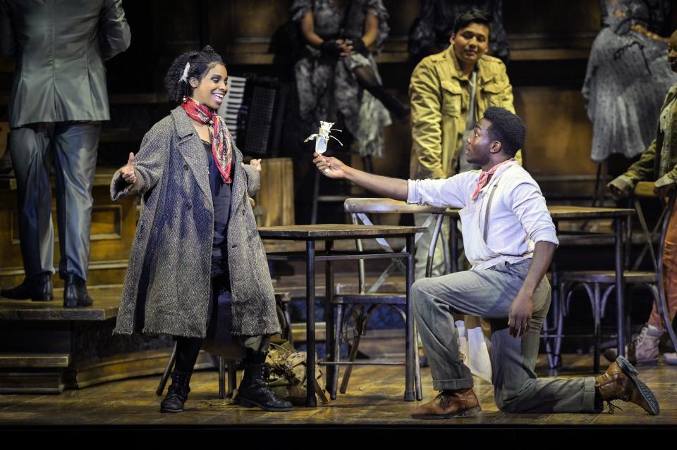 Morgan Siobhan Green and Chibueze Ihumoa in 'Hadestown,' which coming to the Kravis on Broadway series Jan. 3-8.