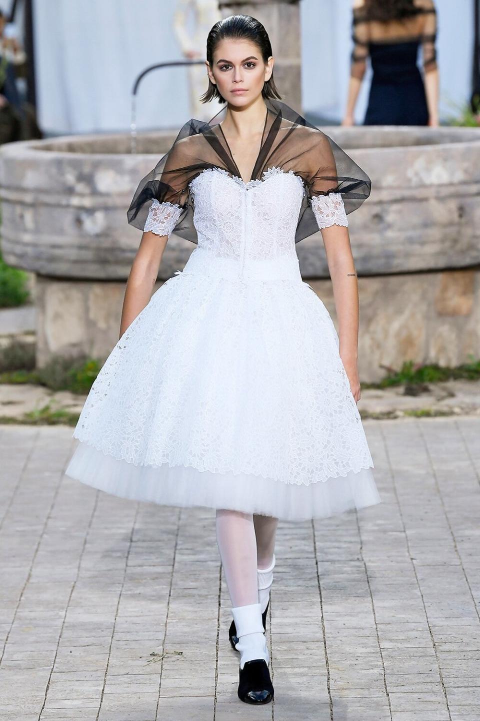 Kaia Gerber rocks the Chanel runway on Tuesday in Paris at Haute Couture Fashion Week. 