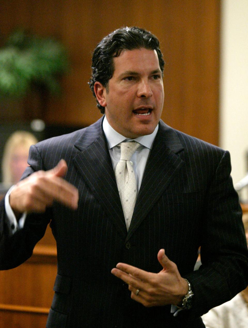 FILE - In this Monday, April 16, 2007 file photo, Defense attorney Joseph Tacopina gives his closing arguments in a trial in New Brunswick, N.J.