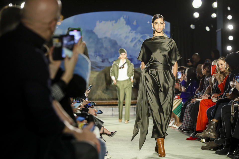 The Brandon Maxwell collection is modeled during Fashion Week, Saturday, Feb. 8, 2020, in New York. (AP Photo/John Minchillo)