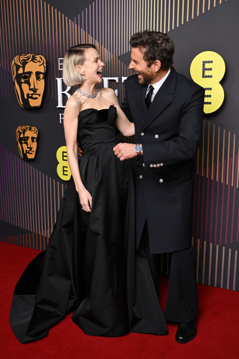 LONDON, ENGLAND - FEBRUARY 18: Carey Mulligan and Bradley Cooper attend the EE BAFTA Film Awards 2024 at The Royal Festival Hall on February 18, 2024 in London, England. (Photo by Gareth Cattermole/BAFTA/Getty Images for BAFTA)