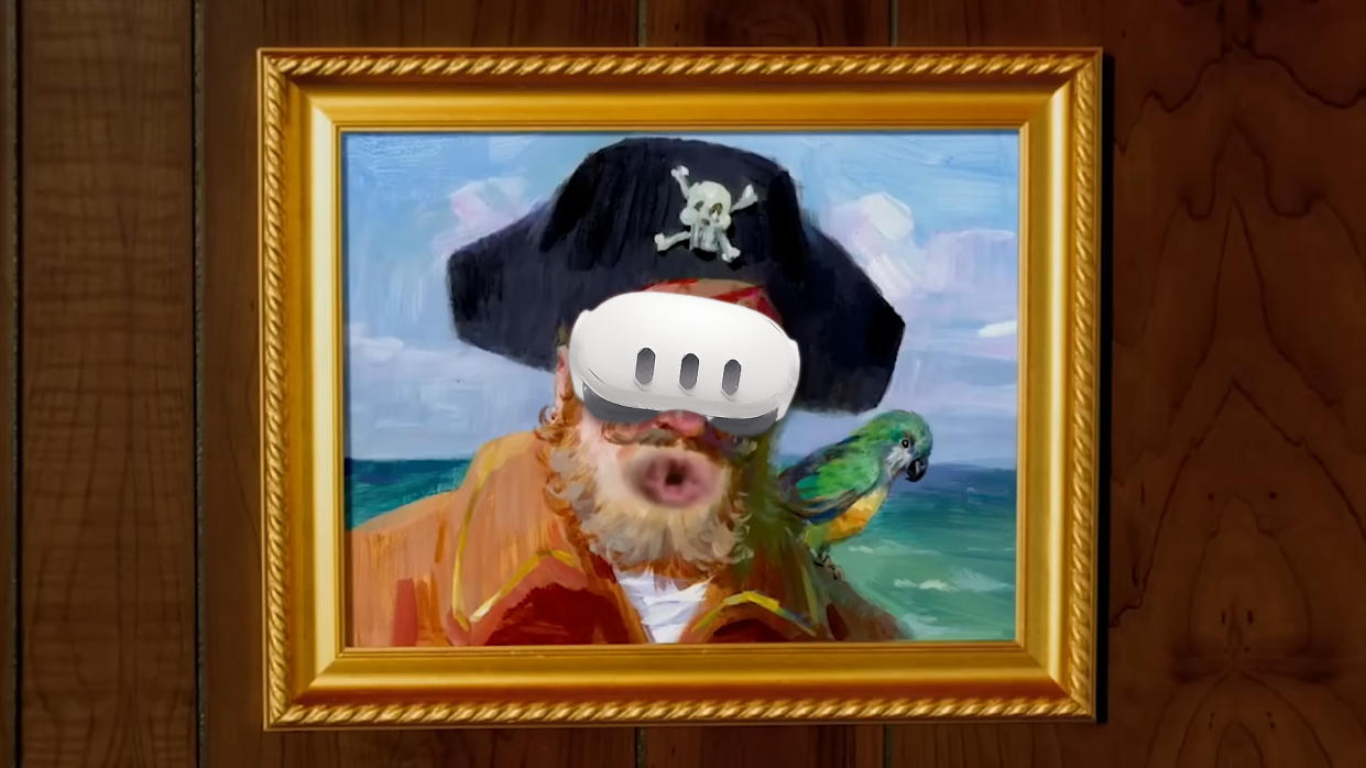  The pirate from Spongebob Squarepants wearing a Meta Quest 3. 