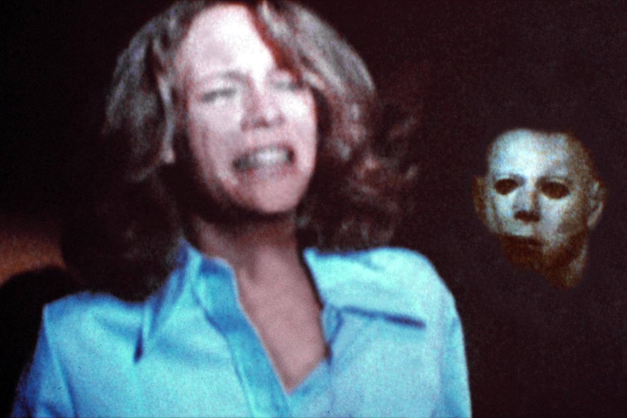 HALLOWEEN, Jamie Lee Curtis, Nick Castle in mask, 1978.