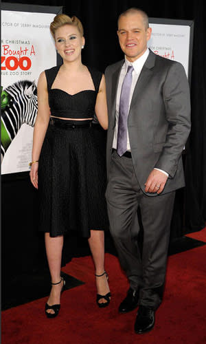 Scarlett Johansson and Matt Damon at the New York premiere of We Bought a Zoo on December 12, 2011. Photo by Ilya S. Savenok, Film Magic