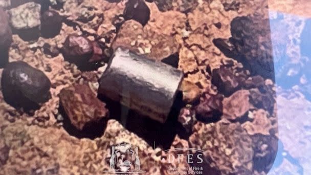 PHOTO: A view shows a radioactive capsule lying on the ground, near Newman, Australia, Feb. 1, 2023. (Western Australian Department Of Fire And Emergency Services via Reuters)