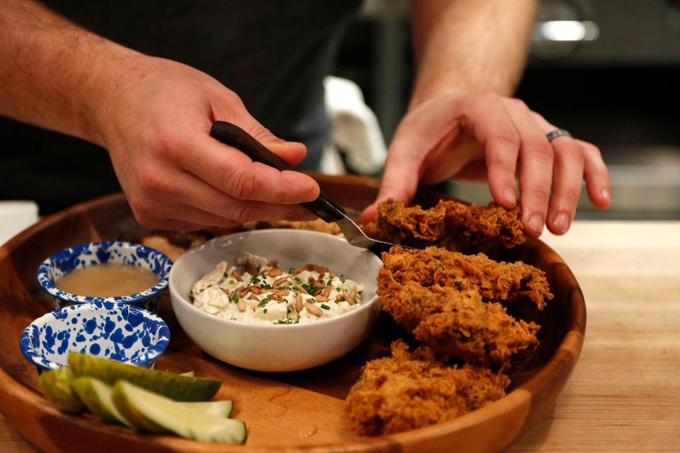 Crispy fried chicken is the center piece of the Chicken Dinner at Brochu's Family Tradition in the Starland District.