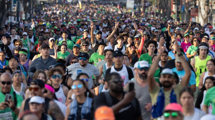 LOS ANGELES, CA MARCH 17: Over 25,000 runners competed this year in the LA Marathon on Sunday, March 17, 2024. (Myung J. Chun / Los Angeles Times via Getty Images)