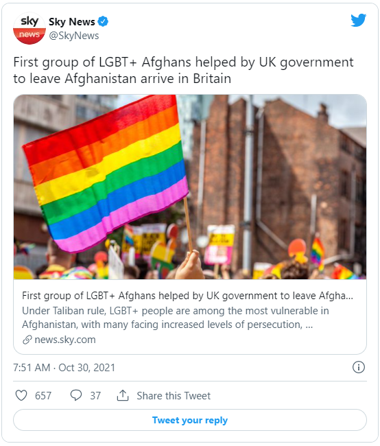 阿富汗LGBT族群處境非常危險。（圖／翻攝自@SkyNews推特）