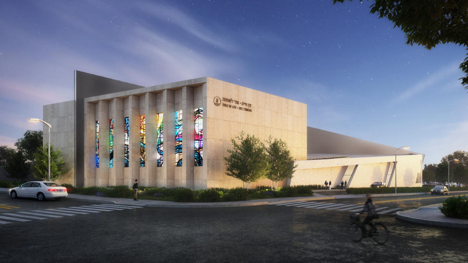 This rendering provided by Lifang Vision Technology in May 2022 shows designs for the planned renovation of the Tree of Life synagogue in Pittsburgh, which on Oct. 27, 2018, was the scene of the deadliest antisemitic attack in U.S. history. On Tuesday, May 3, 2022 organizers released the new design plans by architect Daniel Libeskind, whose previous works include Jewish museums, Holocaust memorials and the master plan for World Trade Center after 9/11. (Lifang Vision Technology via AP)