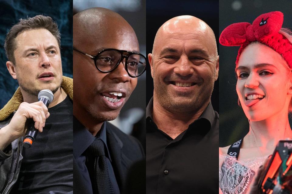 Elon Musk, from left, Dave Chappelle, Joe Rogan and Grimes have been hanging out in Austin.