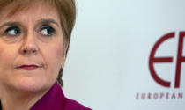 Scotland's First Minister Nicola Sturgeon speaks during an event 'Scotland's European Future after Brexit' at the European Policy Center in Brussels, Monday, Feb. 10, 2020. (AP Photo/Virginia Mayo, Pool)