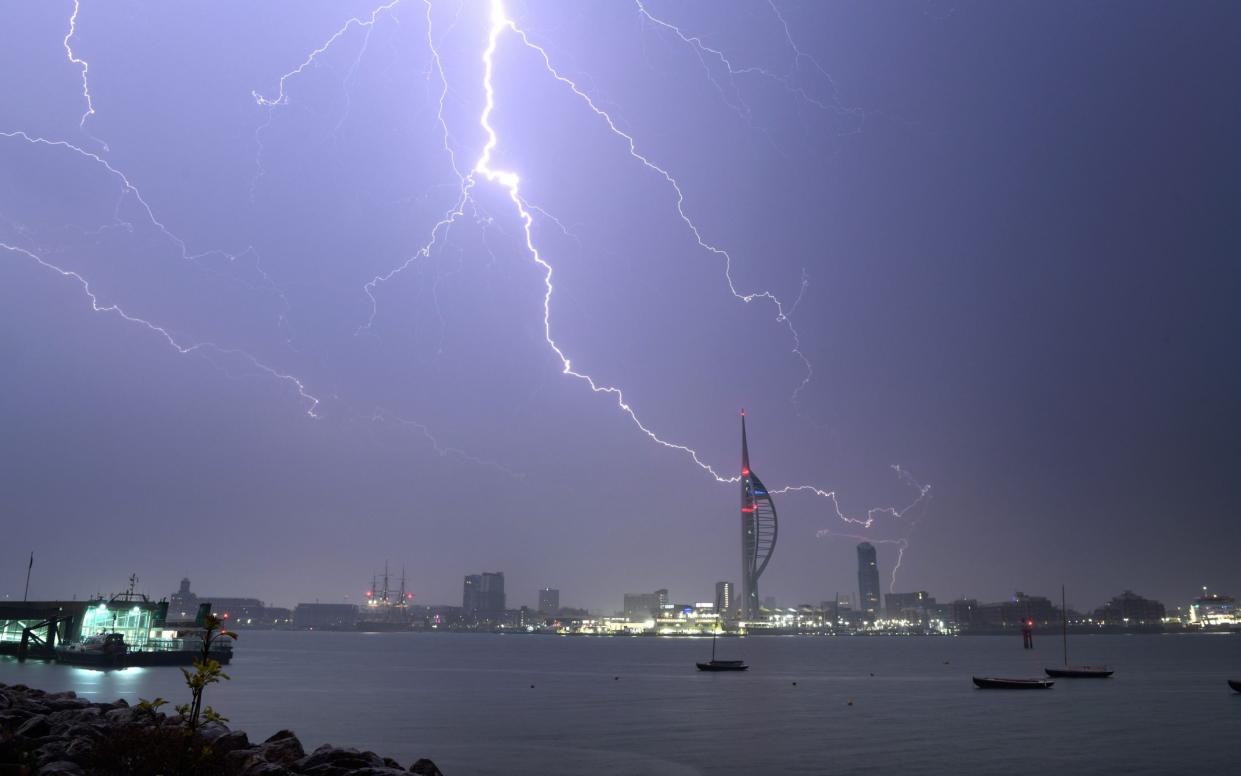 The lighting illuminated Portsmouth Harbour and the Spinnaker Tower