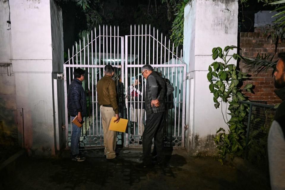 Police personnel conduct an investigation after an alleged explosion took place near the Israeli embassy in New Delhi (AFP via Getty Images)