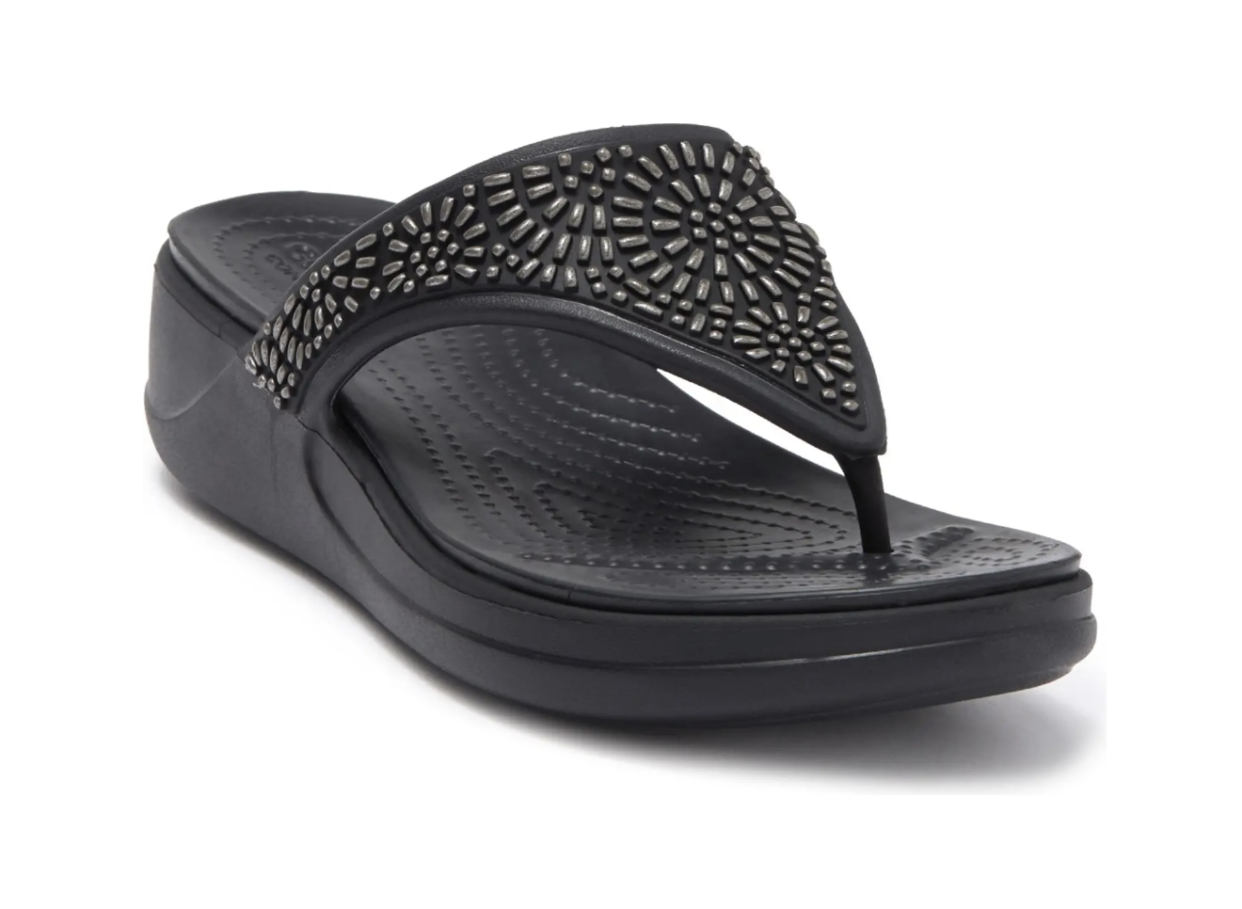 Crocs Monterey Diamante Embellished T-Strap Wedge Sandal
