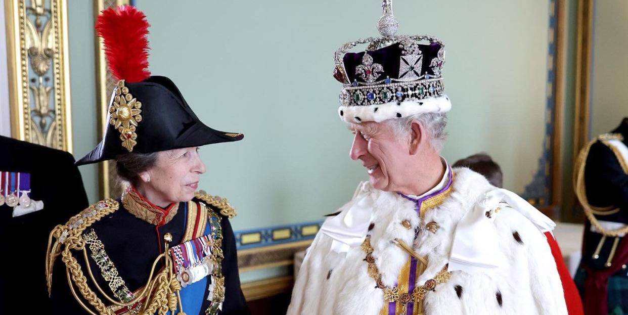 king charles and princess anne at at buckingham palace on coronation day 2023