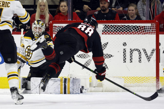Hurricanes' Sebastian Aho Strips Puck With His Skates To Score Breakaway  Goal vs. Bruins 