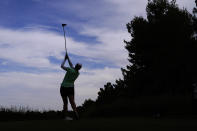 Caroline Masson hits off the 12th tee during the third day of round-robin play in the LPGA Bank of Hope Match Play golf tournament Friday, May 27, 2022, in North Las Vegas, Nev. (AP Photo/John Locher)