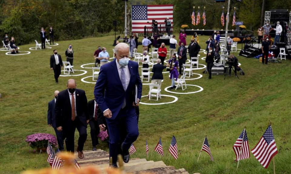 Biden leaves after speaking at Mountain Top Inn & Resort in Warm Springs, Georgia.