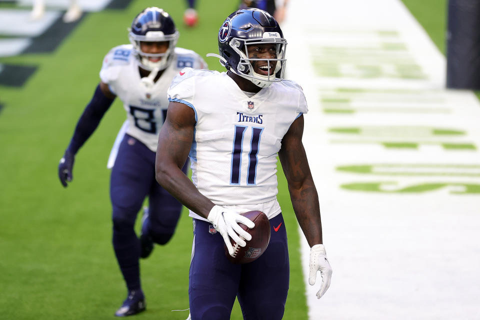 Titans wide receiver A.J. Brown will get to keep No. 11 after his newest teammate Julio Jones wouldn't take it from him. (Photo by Carmen Mandato/Getty Images)