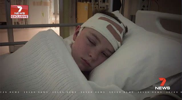 Sam Seric is lucky to be alive, after a bump on the head in a skateboard fall almost cost him his life. Source: 7 News