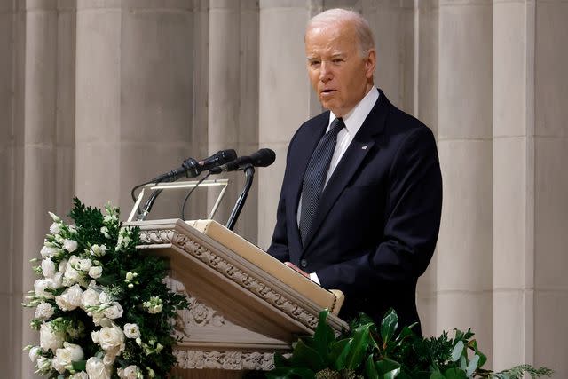 <p>Ting Shen/Bloomberg via Getty</p> US President Joe Biden speaks at the funeral service of late US Supreme Court Justice Sandra Day OConnor at the Washington National Cathedral in Washington, DC, US, on Tuesday, Dec. 19, 2023.