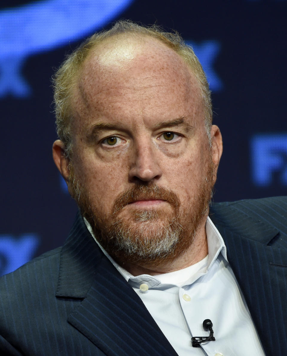 FILE - In this Aug. 9, 2017 file photo, Louis C.K., co-creator/writer/executive producer, participates in the "Better Things" panel during the FX Television Critics Association Summer Press Tour in Beverly Hills, Calif. "The Tonight Show" cancelled an appearance by comedian Norm Macdonald's comments about he told The Hollywood Reporter he was "happy the #MeToo movement had slowed down a little bit." Among other comments, Macdonald suggested there should be "forgiveness' for fellow comedian Louis C.K, who was accused of sexual misconduct and has been expressing interest in making a comeback." (Photo by Chris Pizzello/Invision/AP, File)