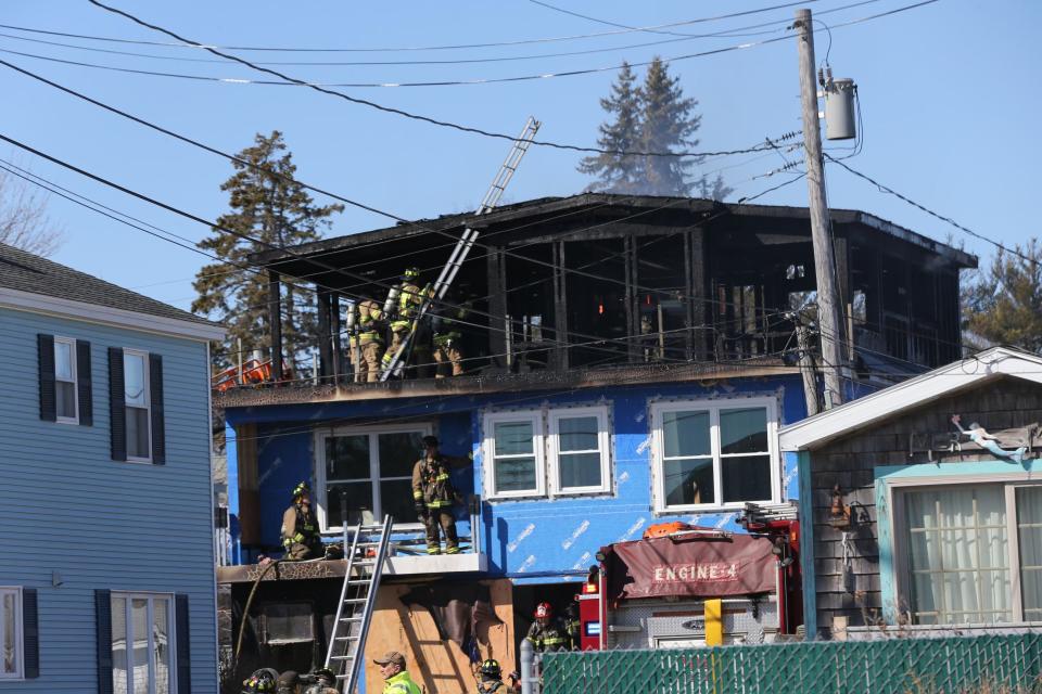 A building under construction near Long Sands Beach caught fire Monday morning, March 6, 2023, causing serious damage on the third floor.
