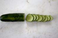 <p>The green flesh of cucumbers is rich in vitamins A and C, which help to repair skin cells, soothe skin, and prevent damage. Cucumbers also contain silica, a mineral that helps to strengthen your connective tissues as well as increase skin elasticity and increase moisture in your skin. (Photo: Dorit Jaffe) </p>