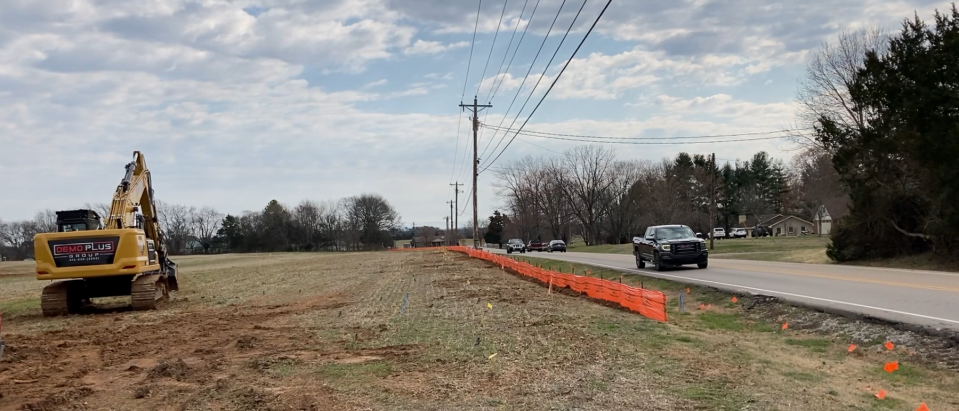 Drivers on Baker Road near Blackman Road pass where excavation crews are preparing former historic Batey family farmland for a future Rutherford County elementary school expected to open by August 2025 and middle school by August 2026 in Blackman community.