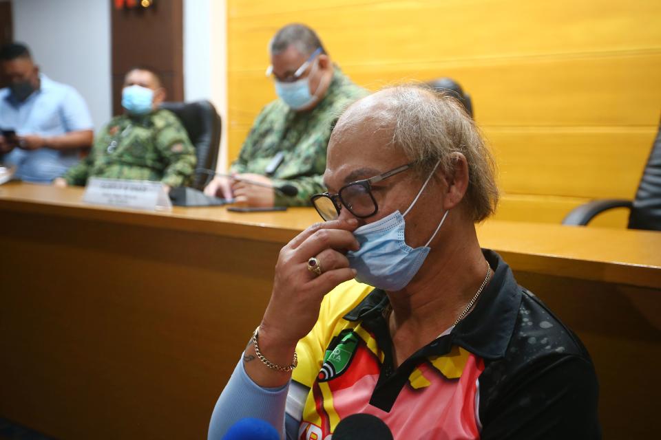 Sixty-year-old former legislator and leader of a religious group, Ruben Ecleo, sits inside a room at police regional headquarters following his arrest in Manila on July 30, 2020. - Ecleo, who was the leader of the Philippine Benevolent Missionaries Association when his wife's remains were found in a trash bag at the bottom of a ravine in 2002, was arrested on July 30 over her killing and corrupt practices, police said, ending a years-long manhunt. (Photo by STR / AFP) (Photo by STR/AFP via Getty Images)