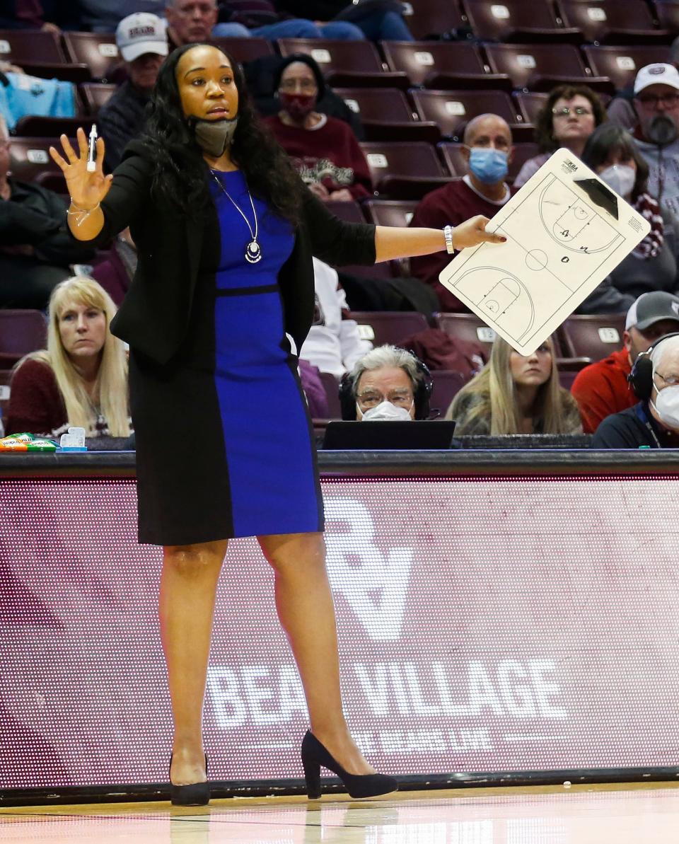 Head coach Amaka Agugua-Hamilton, of Missouri State, during the Lady Bears game against Illinois State at JQH Arena on Saturday, Jan. 22, 2022.
