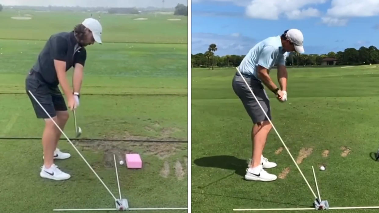  Rory McIlroy and Tommy Fleetwood practising  