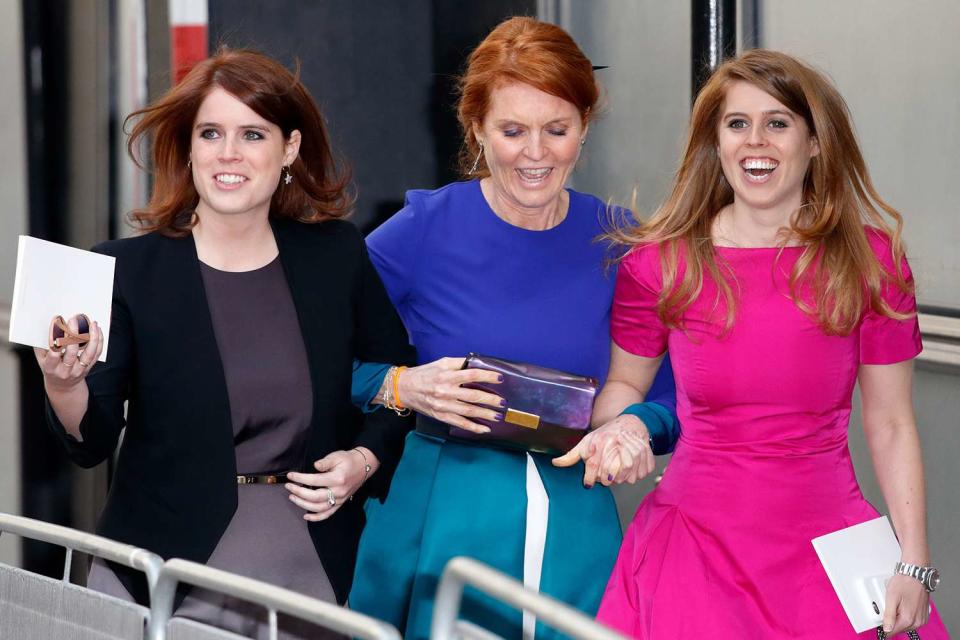 <p>Max Mumby/Indigo/Getty Images</p> Princess Eugenie, Sarah Ferguson, Duchess of York and Princess Beatrice attend a wedding in 2016.