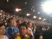 Thousands squeeze into Serangoon Stadium for the Workers' Party rally. (Yahoo! photo/ Jeffrey Oon)