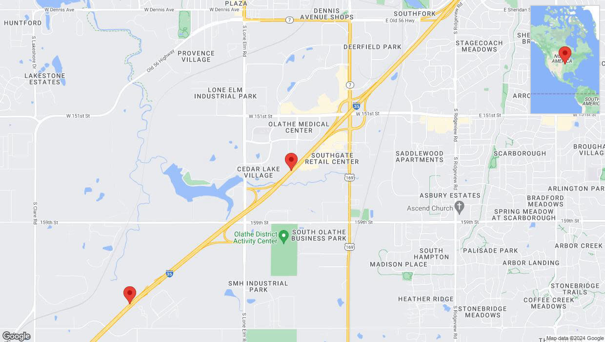 A detailed map that shows the affected road due to 'Heavy rain prompts traffic warning on westbound I-35 in Olathe' on May 6th at 10:57 p.m.