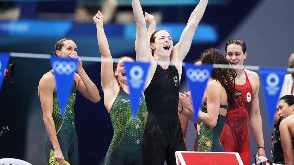 Cate Campbell, pictured here celebrating after Australia won the 4x100m medley relay.