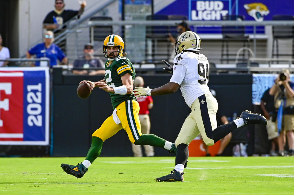 Aaron Rodgers and the Packers are looking to bounce back after getting blown out by the Saints in Week 1. (Tommy Gilligan/USA TODAY Sports)