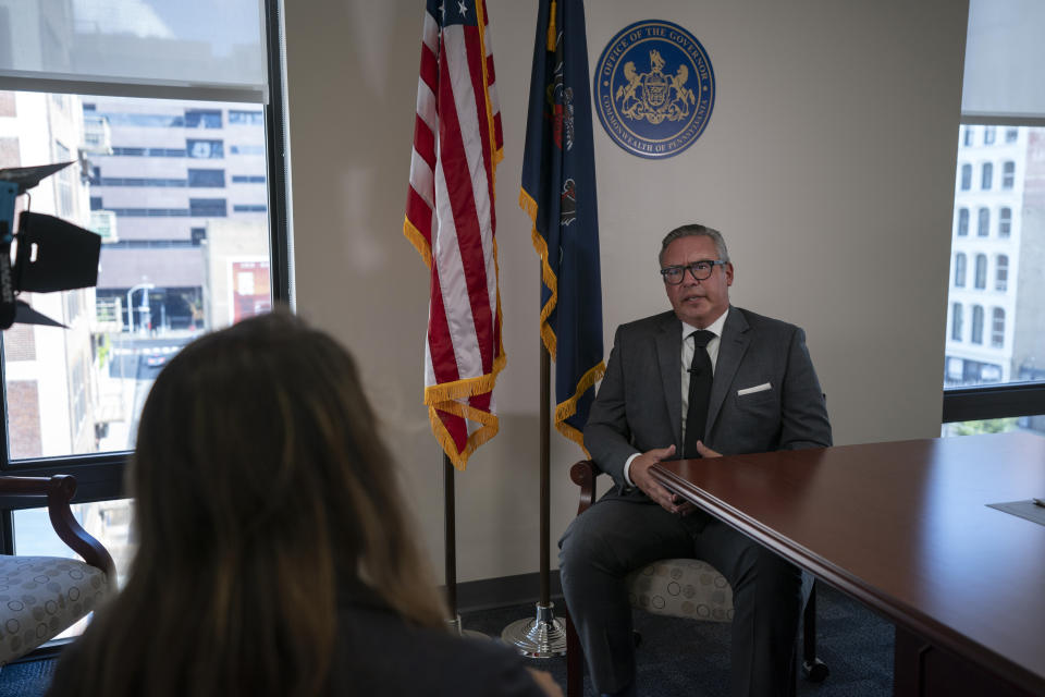 Pennsylvania's secretary of state Al Schmidt speaks during an interview with AP in Philadelphia, Pa., Sept. 11, 2023. (AP Photo/Serkan Gurbuz) (AP Photo/Sait Serkan Gurbuz)