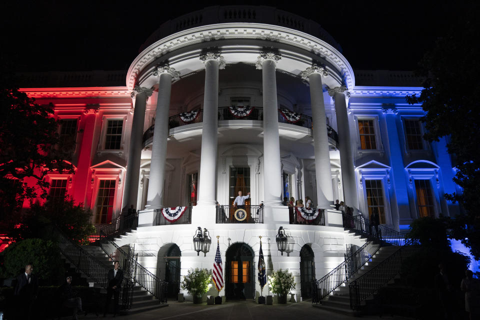 FILE - President Joe Biden waves to a crowd after a fireworks show during a Fourth of July celebration at the White House, Monday, July 4, 2022, in Washington. (AP Photo/Evan Vucci, File)