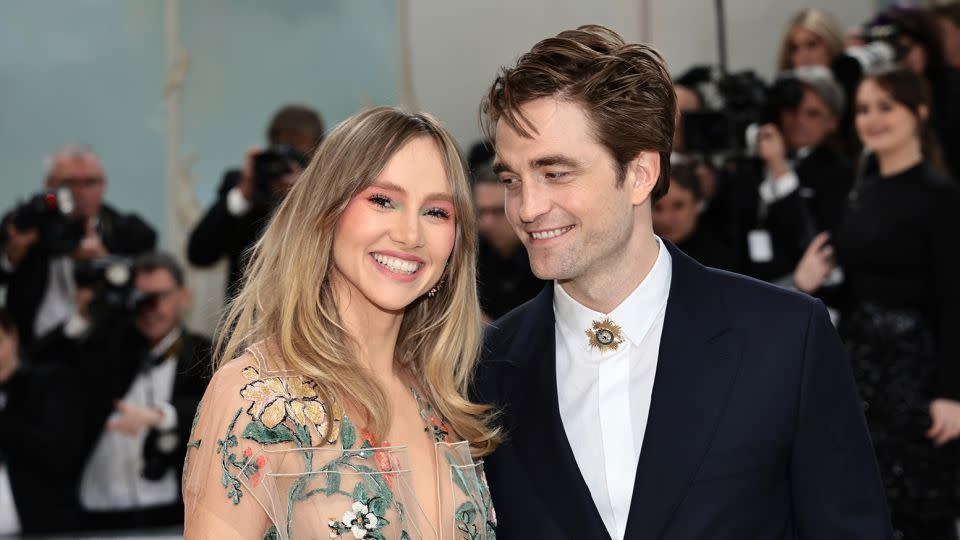 (From left) Suki Waterhouse and Robert Pattinson at the 2023 Met Gala in New York. - Jamie McCarthy/Getty Images