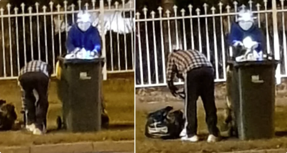 Two people were previously photographed rummaging through rubbish bins in Moorebank, in south west of Sydney. Source: Facebook