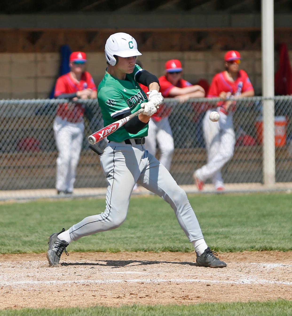 Concord senior Braeden Messenger swings at a pitch during a baseball game against Adams Saturday, May 4, 2024, at Concord High School in Dunlap.