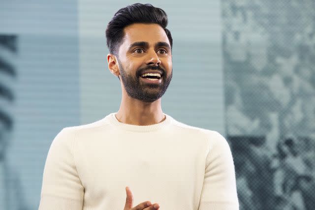 <p>Cara Howe/Netflix</p> Hasan Minhaj in his now-canceled Netflix talk show 'Patriot Act with Hasan Minhaj'