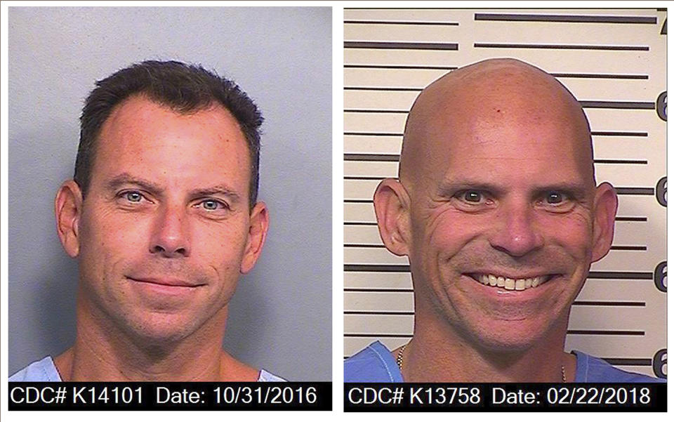 An Oct. 31, 2016 photo of Erik Menendez and a Feb. 22, 2018 photo of Lyle Menendez, both provided by the California Department of Corrections. (California Department of Corrections via AP)